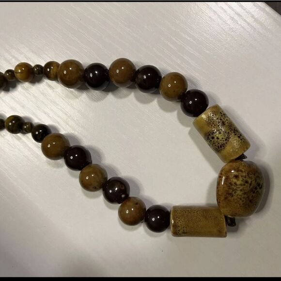 Chunky TIGER EYE Beads Brown Statement Necklace 18” Beautiful - Picture 4 of 10